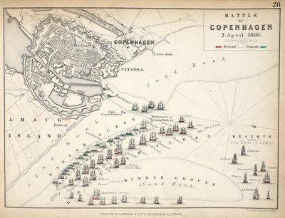 Mappa della battaglia di Copenaghen, pubblicata da William Blackwood and Sons, Edimburgo e Londra, 1848 da Alexander Keith Johnston